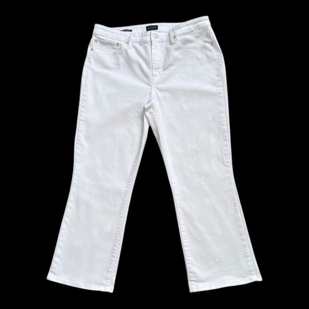 Talbots Crop Flare Jeans Womens 12 White Mid Rise Stretch Denim 25" Inseam